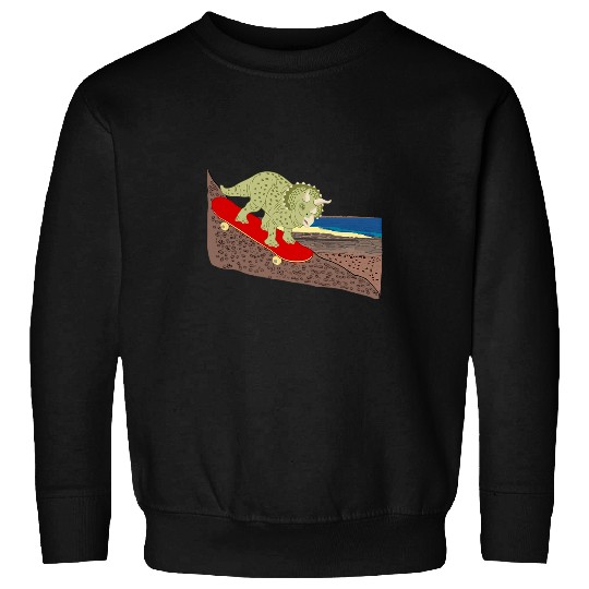 Dinosaur Pet Dinosaur Triceratops riding skateboard Volcanic landscape Sweatshirts