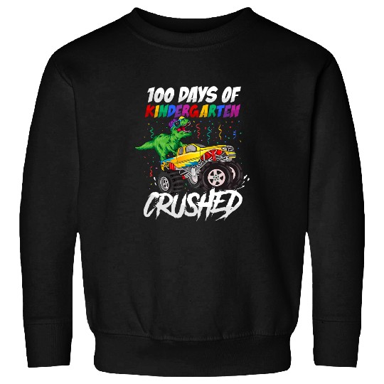 Dinosaur Pet 100 Days of Kindergarten Crushed Monster Truck Dinosaur Boys Sweatshirts