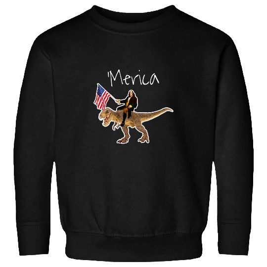 Dinosaur Pet Benjamin Franklin Ben Riding a Dinosaur Funny American Flag Sweatshirts