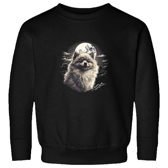 Pomeranian With Full Moon in Background Dog Lovers Sweatshirts