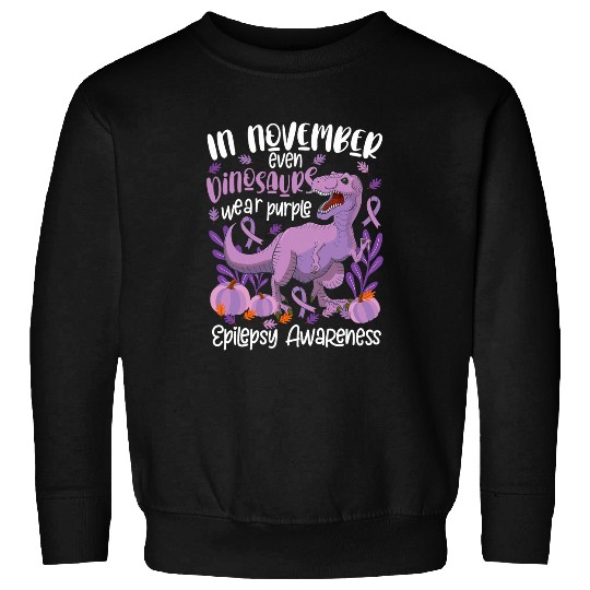 Dinosaur Pet Epilepsy Awareness Ribbon TRex November Dinosaurs Purple 2 Sweatshirts