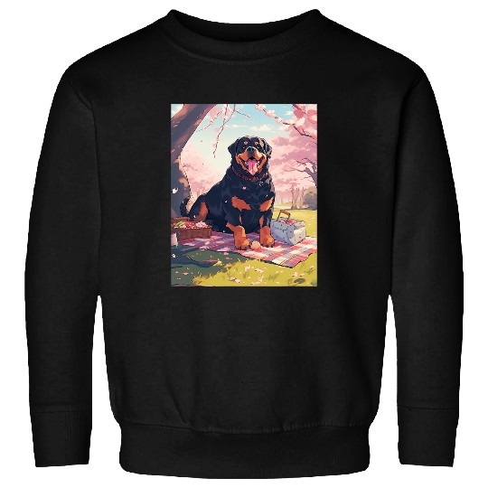 Rottweiler Cherry Blossom Funny Dog Picnic Sweatshirts