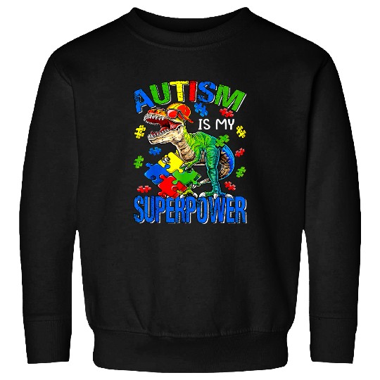 Autism Puzzle Dino Boys Kids Autism Is My Superpower Sweatshirts
