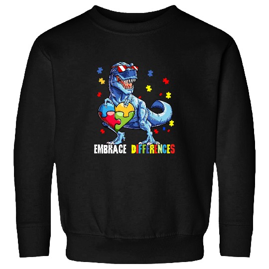 Autism Puzzle Dino Embrace Differences ASD Spectrum Dinosaur Sweatshirts