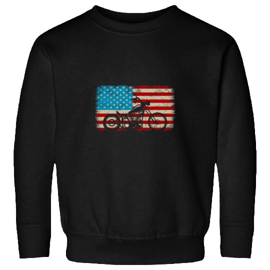 Motorcycle American USA Flag Bobber Chopper Patriotic Biker Sweatshirts