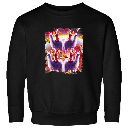 Llama Pet Space Cat Riding Llama Rainbow Laser Galaxy Cats Pizza Sweatshirts