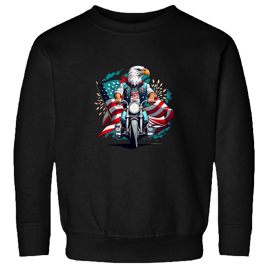 Cool America Bald Eagle as Biker Riding Motorcycle Funny Sweatshirts