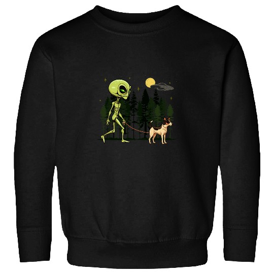 Funny Rat Terrier Alien Walking UFO Pet Dog Mom Dad Sweatshirts