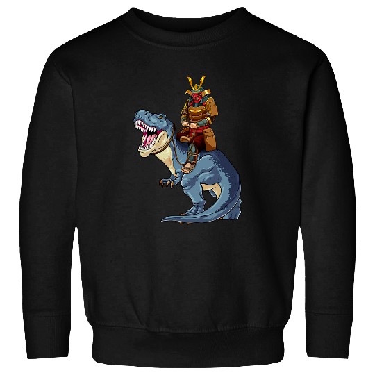 Dinosaur Pet Samurai Riding TRex Dinosaur Japanese Medieval Ronin Sweatshirts