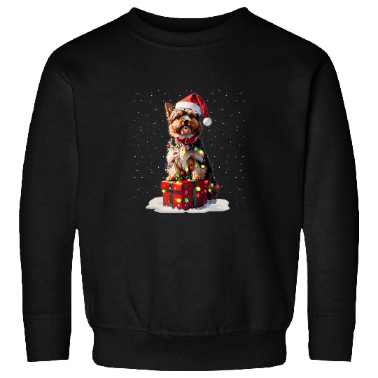 Funny Yorkshire Terrier Christmas Light Gifts Xmas Sweatshirts