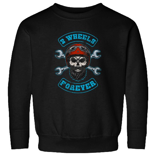 Funny 2 Wheels Forever Skull And Helmet Chopper Mechanic Sweatshirts