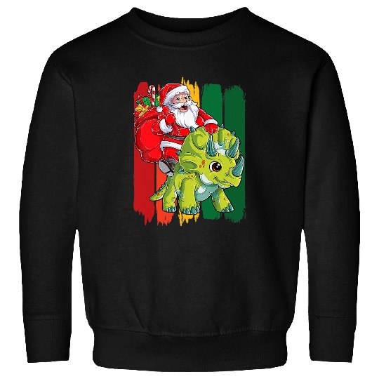 Dinosaur Pet Santa Riding Dinosaur Triceratops Christmas Kids xmass Pajama Sweatshirts