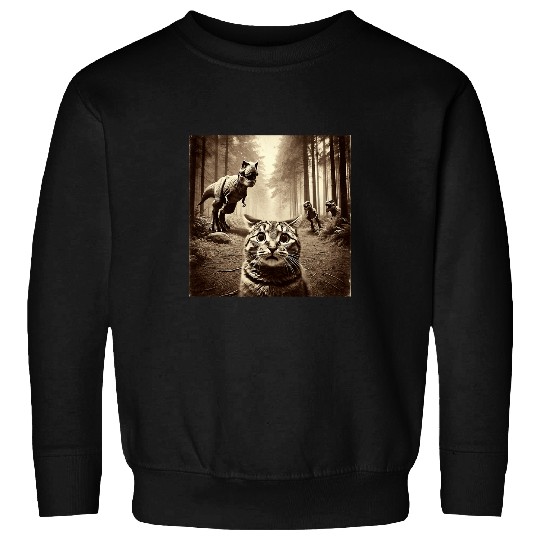 Dinosaur Pet Funny Last Selfie Of Cat Before TRex Attack Hilarious Cat Sweatshirts