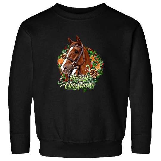 Horse Pet Merry Christmas Wreath Horse Western Graphic Sweatshirts