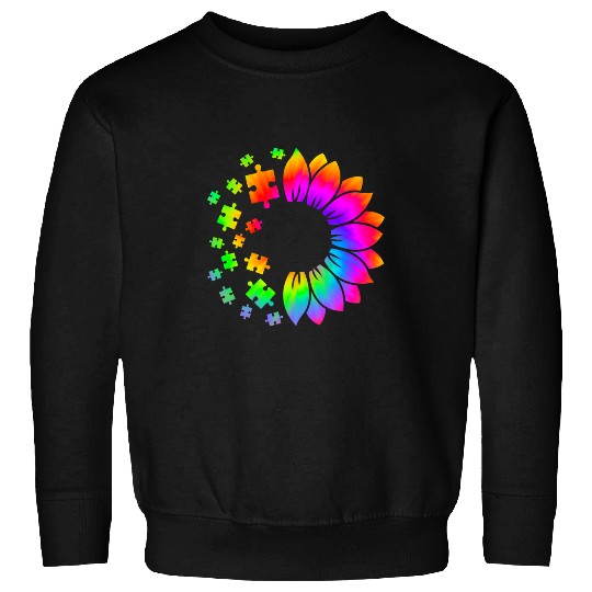 Autism Puzzle ASD Rainbow Tie Dye Flower Women Men Adults Sweatshirts