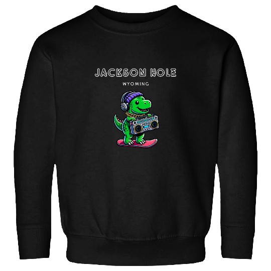 Dinosaur Pet Jackson Hole Wyoming Cute Snowboard TRex Sweatshirts