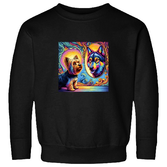 Yorkie wolfs In The Mirror Funny Yorkshire Terrier 1 Sweatshirts