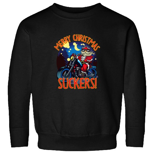 Merry Christmas suckers bad santa on a motorcycle funny Sweatshirts