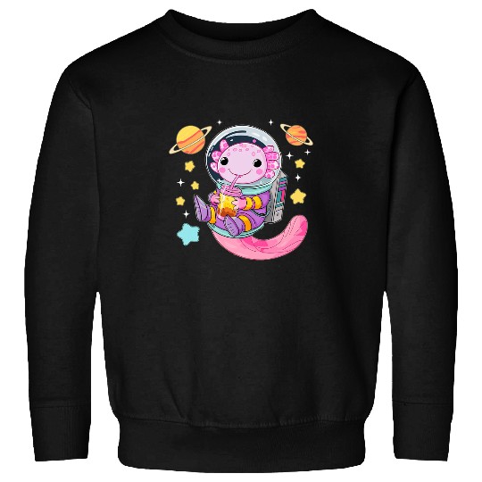 Axolotls Pet Kawaii Axolotls Bubble Boba Tea In Space Astronaut Axolotls Sweatshirts
