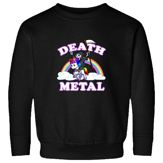 Unicorn Pet Grim Reaper Riding Unicorn Death Metal Rock Music Rainbow Sweatshirts