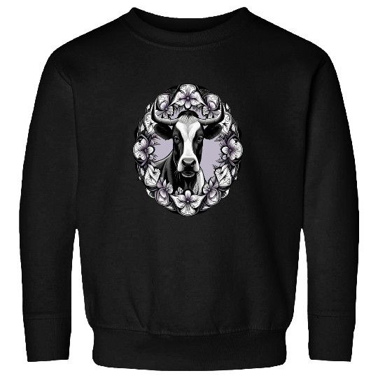 Cow Pet Dairy Cow Surrounded By A Wreath Of Wood Violet Tattoo Art Sweatshirts