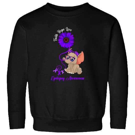 Elephant Mammal Epilepsy Awareness Elephant Faith Hope Love Sunflower Sweatshirts