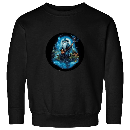 Fishing Fun Nordic Wizard T Gnome Fishing T Enchanted Forest Retro T Sweatshirts