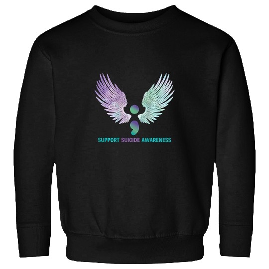 suicides Prevention 988 Ribbon Wings Semicolon Support suicides Awareness Teal Purple Sweatshirts
