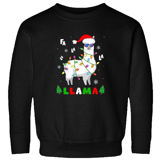 Llama Pet Christmas Fa La La Llama In Santa Hat Sunglasses xmass Lights Sweatshirts