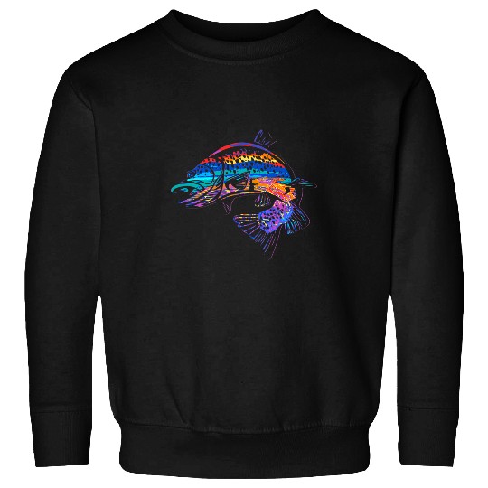 Fishing Fun Fly Fisherman Silhouette Trout Fishing River Sunset Fish Art Sweatshirts