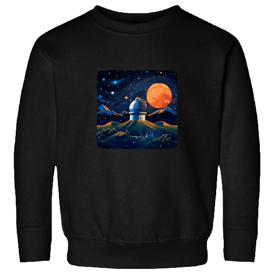 Telescope Station with big red Moon for Boys and Girls Sweatshirts