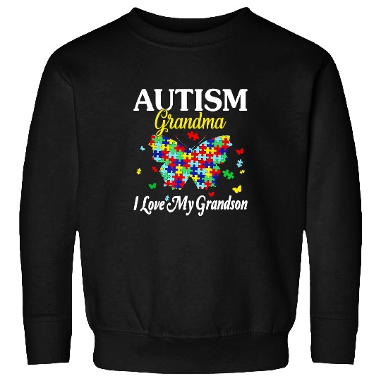Autism Puzzle Grandma Butterfly Love Grandma Awareness puzzle Sweatshirts