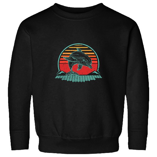 Dolphin Pet Gif Retro Vintage 80s Style Animal Synthwave Sweatshirts