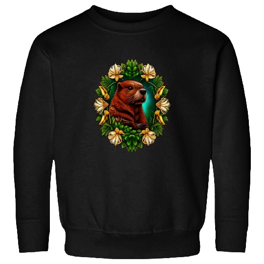 Beaver Pet A Beaver Surrounded By A Wreath Of Oregon Grape Flowers Art Sweatshirts