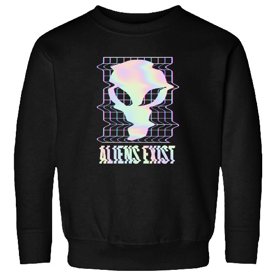 Aliens UFO Exist Indie Aesthetic Glitch Art Alien Ufo Retro Sweatshirts