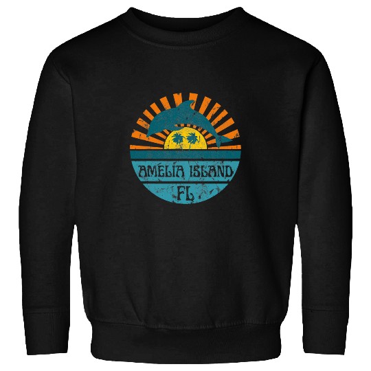 Dolphin Pet Gift Amelia Island Florida Beach Dolphin Retro Sunset Vintage Sweatshirts