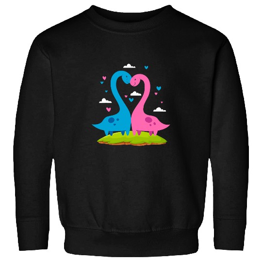 Dinosaur Pet Couple With Hearts Valentines Day Girls Women Sweatshirts
