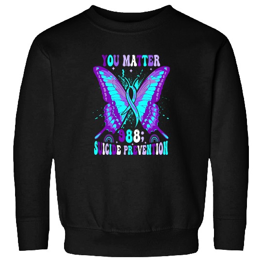 suicides Prevention 988 Ribbon You Matter 988 suicides Prevention Awareness Ribbon Butterfly Sweatshirts