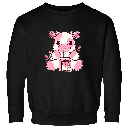 Cow Pet Aesthetic Kawaii Strawberry Cow Drinking Strawberry Milk Sweatshirts