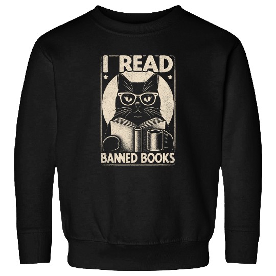 Book Fun I Read Banned Books Bookworm Cat Reading Book Sweatshirts
