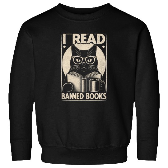 Book Fun I Read Banned Books Bookworm Cat Reading Book Sweatshirts