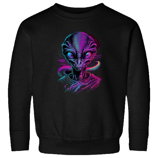 Aliens UFO Synthwave Retrowave Colorful 80s Style Graphic Sweatshirts