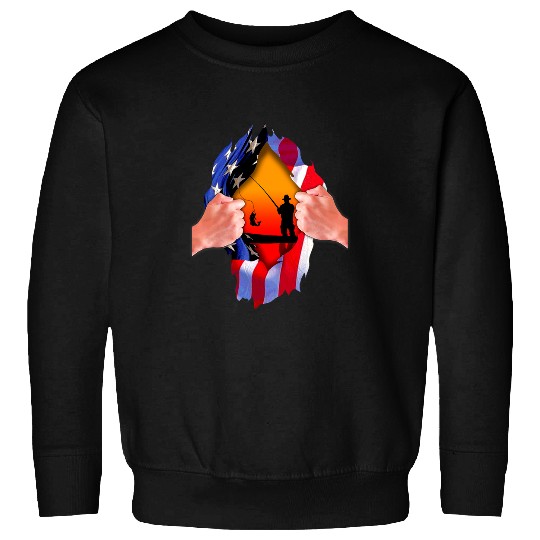 Fishing Fun Ripped USA Flag Cool Bass Fly Fish Fisherman Gift Sweatshirts