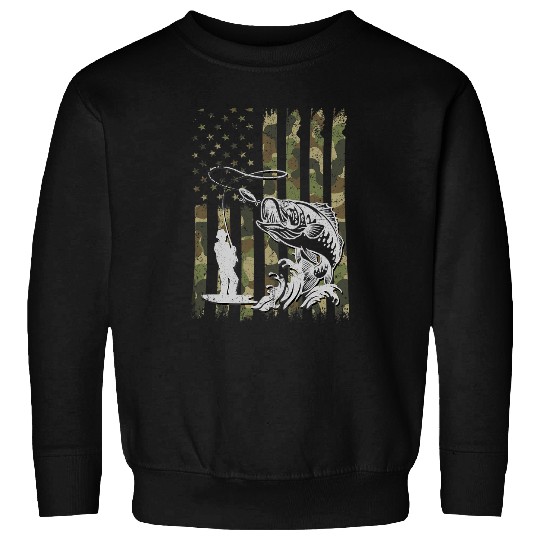 Fishing Fun For Men Boy Rod Fishing American Flag Camo Sweatshirts