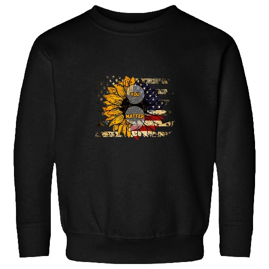 suicides Prevention 988 Ribbon You Matter Sunflower American Flag Sweatshirts