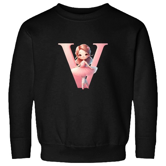 Monogram Letter V Pink Ballerina Girl Ballet Dance Sweatshirts
