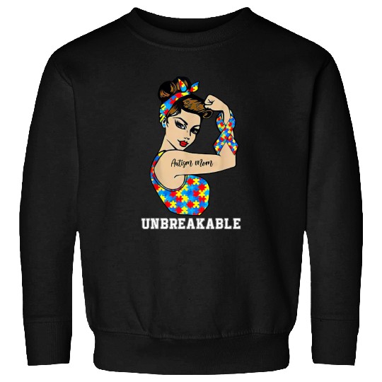 Autism Puzzle Mom Unbreakable Rosie The Riveter Strong Woman Power Sweatshirts