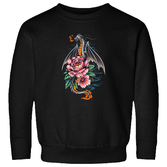 Dragon Pet Fires Dragon With Peony Flower Graphic Dragons Lover Sweatshirts