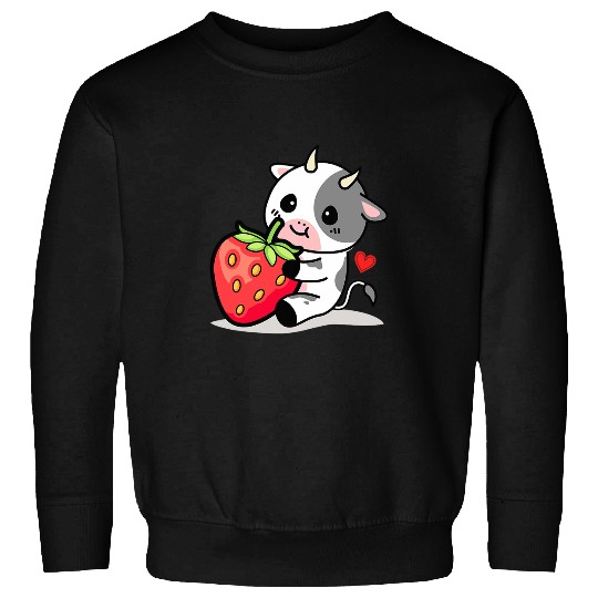Cow Pet Adorable Pink Cow Japanese Kawaii Cute Strawberry Cow Sweatshirts
