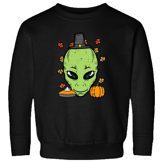 Aliens UFO Thanksgiving Alien Pilgrim Funny Fall Autumn ET UFO Space Sweatshirts